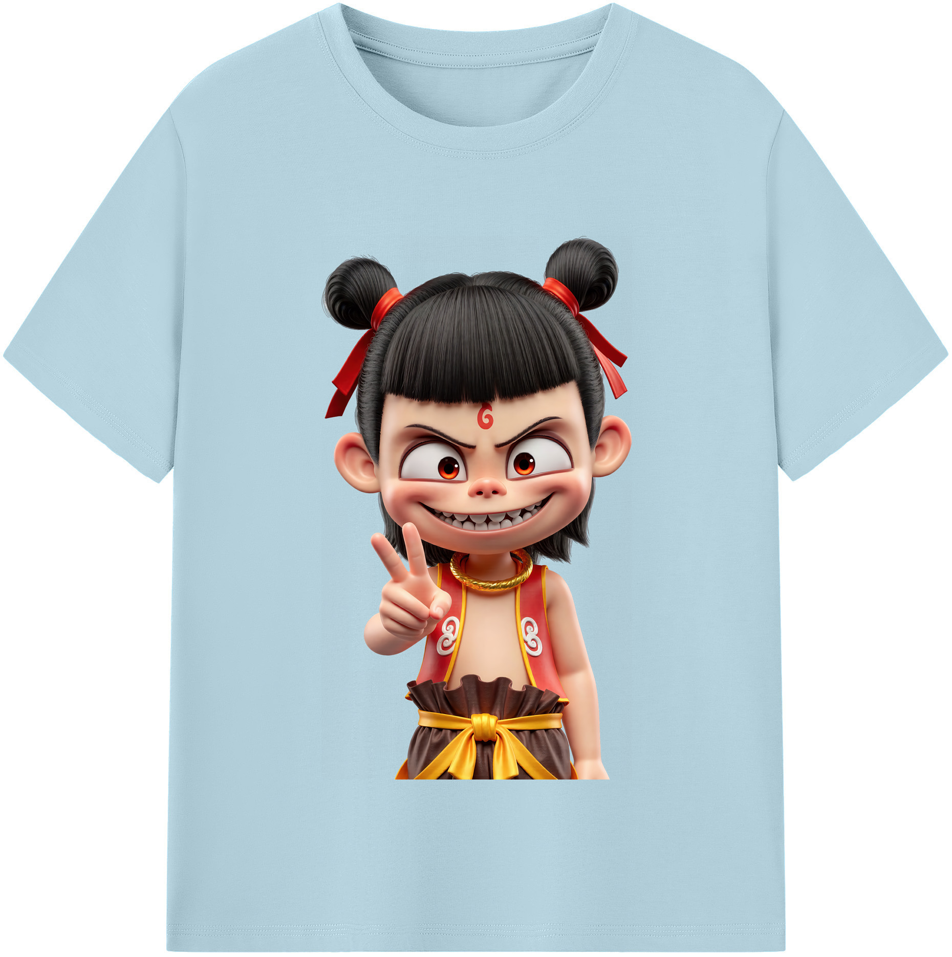 （画像用） Ne Zha 2 ナタ 魔童の大暴れ 綿100％半袖Tシャツ（フロントプリント）